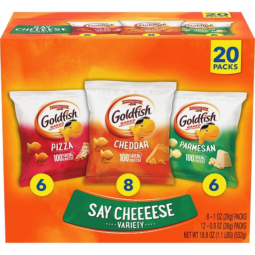 Goldfish Crackers Say Cheeeese Variety Pack with Cheddar, Pizza and Parmesan, Snack Packs, 20 Ct,   Now Only $8.53