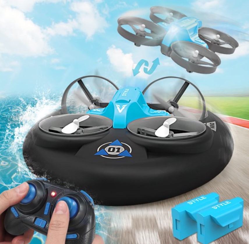Adofi 3 in 1 RC Boat Remote Contoal Drones/Car Toys for Kids Age 8-12 Drone Rechargeable Pool & Lake Gift for Boys Girls Toddlers(Blue)