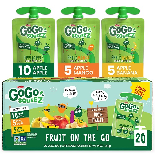 GoGo SqueeZ Fruit On The Go Variety Pack, Apple Apple, Apple Banana, & Apple Mango, 3.2 oz. (20 Pouches) - Tasty Kids Applesauce Snacks Now Only $9.97