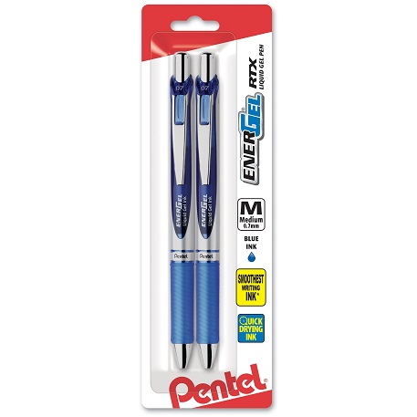 Pentel 派通EnerGel 超速干 蓝色凝胶笔，2支装，原价$7.20，现仅售$2.82 ，免运费