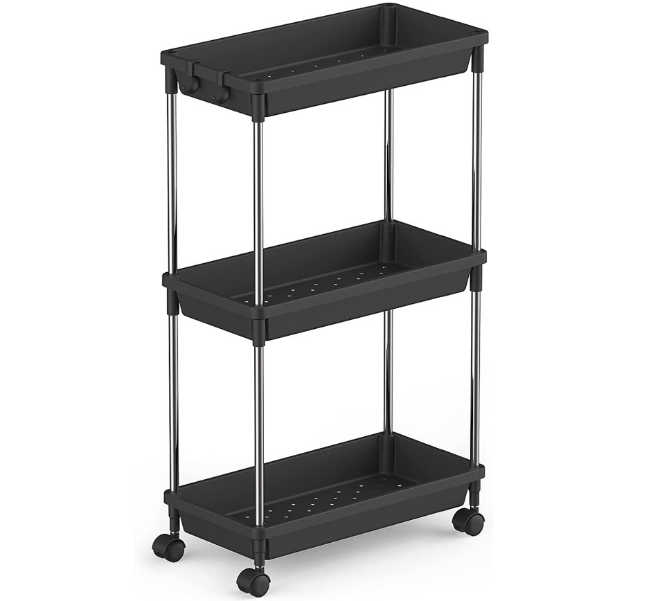 Lifewit Slim Storage Rolling Cart for Bathroom Laundry Room Kitchen Narrow Space, 3 Tier Slide-Out Storage Cart Organizer Rack Shelf with Wheels for Space-Saving Organization, Easy Assembly, Black