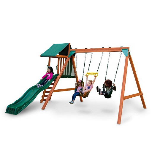 Swing-N-Slide PB 8375 Ranger Plus Wooden Swing Set with Swings, Climbing Wall, Canopy and Slide, Green, List Price is $824.03, Now Only $495.47, You Save $328.56