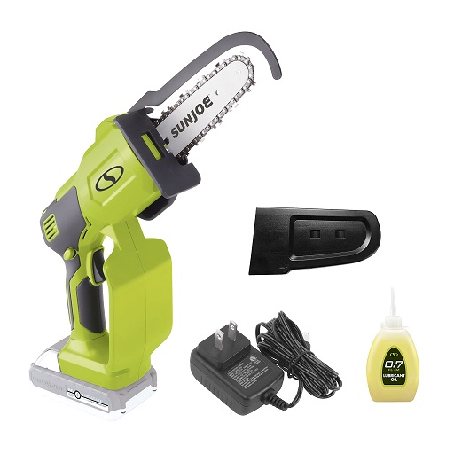 Sun Joe 24V-HCS-LTE-P1 24-Volt iON+ Cordless Mini Chainsaw, Handheld Pruning Saw Kit, 5-Inch, w/ 2.0-Ah Battery and Charger, Green Promotional Kit (w/ 2.0-Ah Battery + Charger) Only $48.84