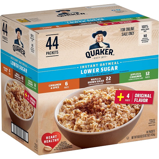 Quaker Instant Oatmeal Lower Sugar, 4 Flavor Variety Pack (44 Pack) 4 Flavor Variety Pack - 35% Less Sugar, List Price is $19.49, Now Only $9.58, You Save $9.91