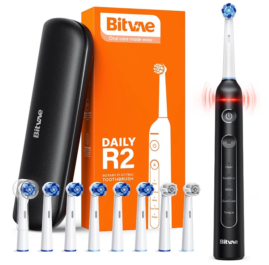 速抢！白菜价！Bitvae R2 电动牙刷，5 种清洁模式，带压力传感器，8 个可替换刷头，3 小时快充后可使用 30 天，现仅售$19.99 （75% off）