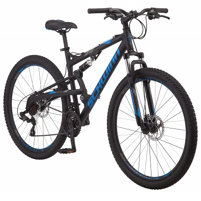 Schwinn S29 Mens Mountain Bike, 29-Inch Wheels, 18-Inch/Medium Aluminum Frame, Dual-Suspension, Mechanical Disc Brakes, Multiple Colors Matte Black/Blue, List Price is $619.99, Now Only $355.17