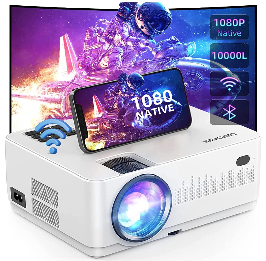 WiFi Bluetooth Projector, DBPOWER 10000L HD Native 1080P Projector Support 4k & 5G, Zoom & Sleep Timer Support Outdoor Movie Projector, Home Projector Compatible w/TV Stick, PC/Extra Bag Included
