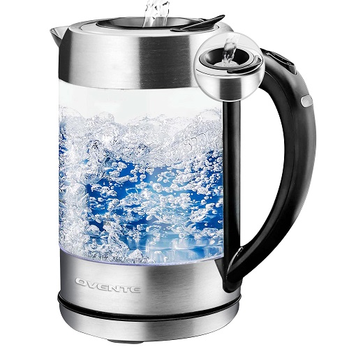 Ovente Glass Electric Kettle Hot Water Boiler 1.7 Liter ProntoFill Tech w/ Stainless Steel Filter - 1500W BPA Free Cordless Instant Water Heater Kettle for Coffee & Tea Maker - KG612S,Only $19.99