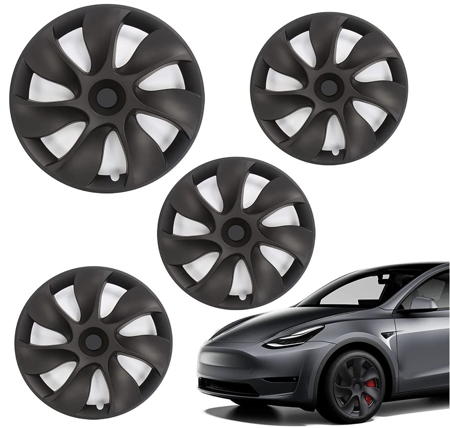 Terfulnel 19 Inch Hubcap Fit 2017-2022 Tesla Model Y Wheel Covers 4PCS Replacement Hub Caps Protector Cover for Car Decoration Modifications (19 Inch, 19 Inches - Swirl Model - Matte Black)