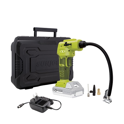 Sun Joe 24V-AJC1-LTE-P1 24-Volt iON+ Cordless Portable Air Compressor Kit, w/ 2.0-Ah Battery, Charger, Storage Bag, and Nozzle Adapters , Green, List Price is $69.99, Now Only $30.10