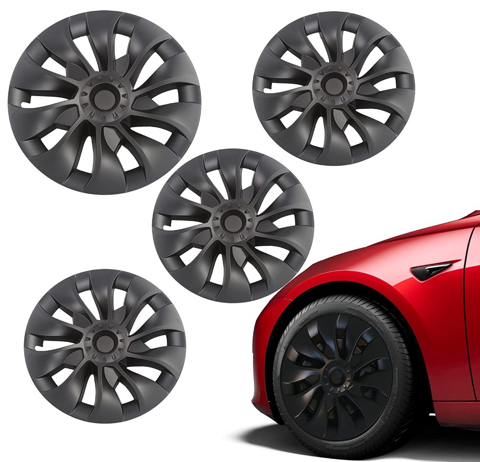 Terfulnel 18 Inch Hubcap Fit 2017-2023 Tesla Model 3 Wheel Covers 4PCS Replacement Hub Caps Protector Cover for Car Decoration Modifications… (18 Inch - Cyclone Model - Matte Black)