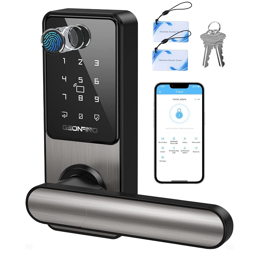 Fingerprint Door Lock, Bluetooth APP Smart Lock with Anti-Peeping, Keyless Entry Door Lock with Handle, Electronic Digital Door Lock, Biometric Door Lock, Smart Lock for Front Door, Home, Apartment