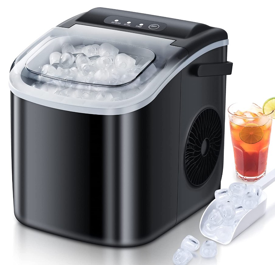 Countertop Ice Maker, Ice Maker Machine 6 Mins 9 Bullet Ice, 26.5lbs/24Hrs, Portable Ice Maker Machine with Self-Cleaning, Ice Bags, Ice Scoop, and Basket, Ice Maker for Home/Kitchen/Office/Party