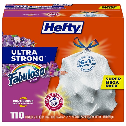 Hefty Ultra Strong Tall Kitchen Trash Bags, Fabuloso Scent, 13 Gallon, 110 Count White 110 Count (Pack of 1), List Price is $22.09, Now Only $12.12