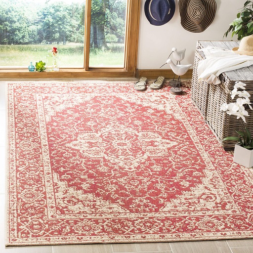 SAFAVIEH Linden Collection 9' x 12' Red/Cream LND137Q Oriental Medallion Indoor/ Outdoor Non-Shedding Easy-Cleaning Patio Backyard Porch Deck Mudroom  9' x 12', Only $177.99