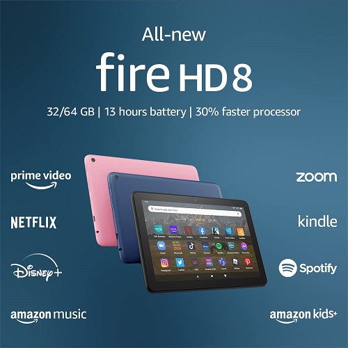 All-new Amazon Fire HD 8 tablet, 8” HD Display, 32 GB, 30% faster processor, designed for portable entertainment, (2022 release), Black 32 GB Lockscreen Ad-Supported Black Fire HD 8, Only $59.99