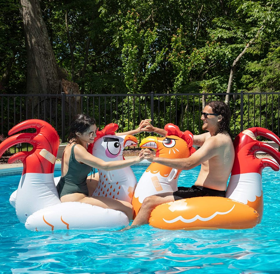 Chicken Fight Inflatable Pool Float Game Set - Includes 2 Giant Battle Ride-Ons - Flip Your Friends to Win! - for Kids and Adults
