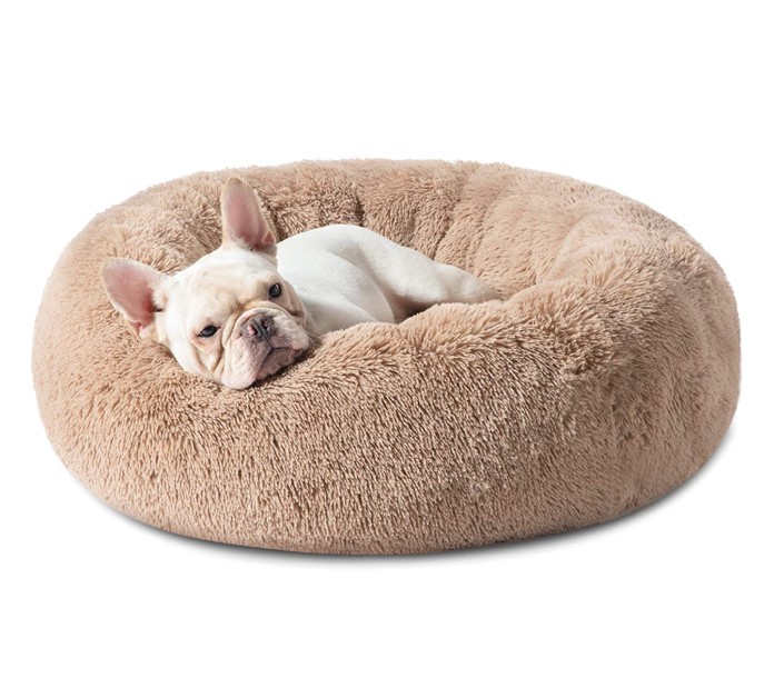 Bedsure Calming Dog Bed for Small Dogs - Donut Washable Small Pet Bed, 23 inches Anti Anxiety Round Fluffy Plush Faux Fur Large Cat Bed, Fits up to 25 lbs Pets, Camel