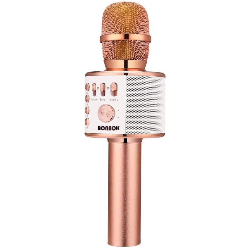 BONAOK Wireless Bluetooth Karaoke Microphone, 3-in-1 Portable Handheld Mic Speaker for All Smartphones,Gifts for Girls Kids Adults All Age Q37(Rose Gold)