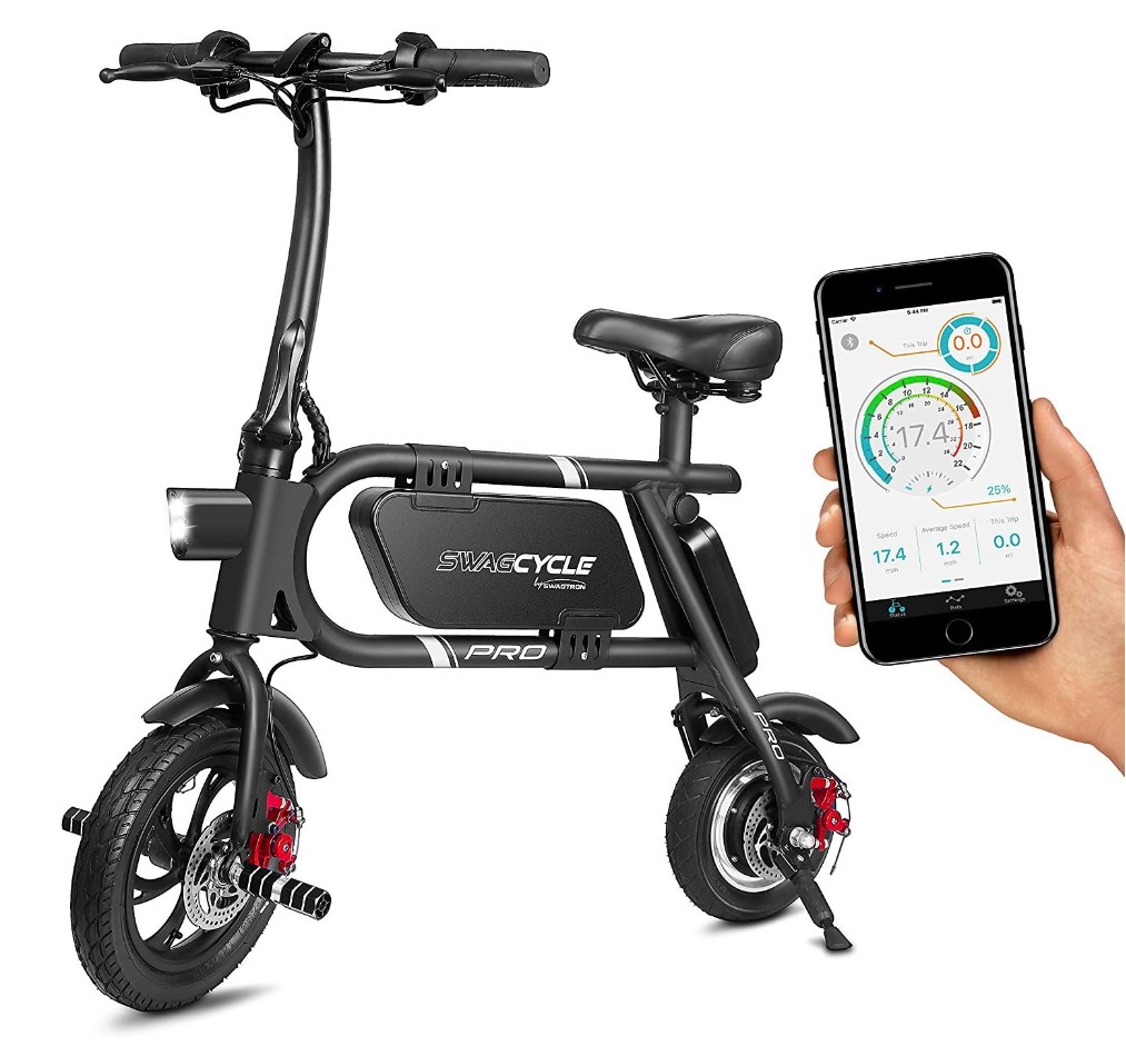 Swagtron Swagcycle Pro 无脚踏 可折叠 电动自行车，黑色款，原价$600，现仅售$284.06，免运费！