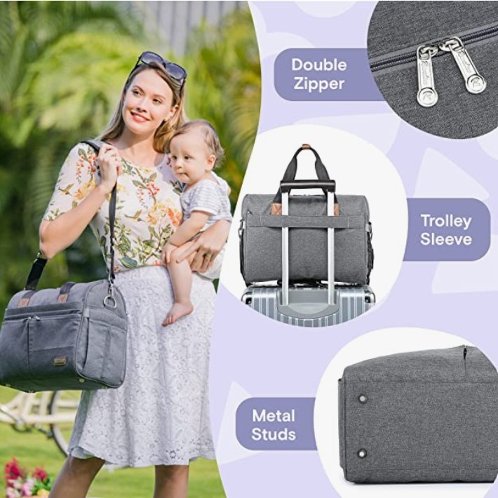 RUVALINO Diaper Bag Tote, Hospital Bag Large Travel Weekender Diaper Changing Messenger for Mom and Dad