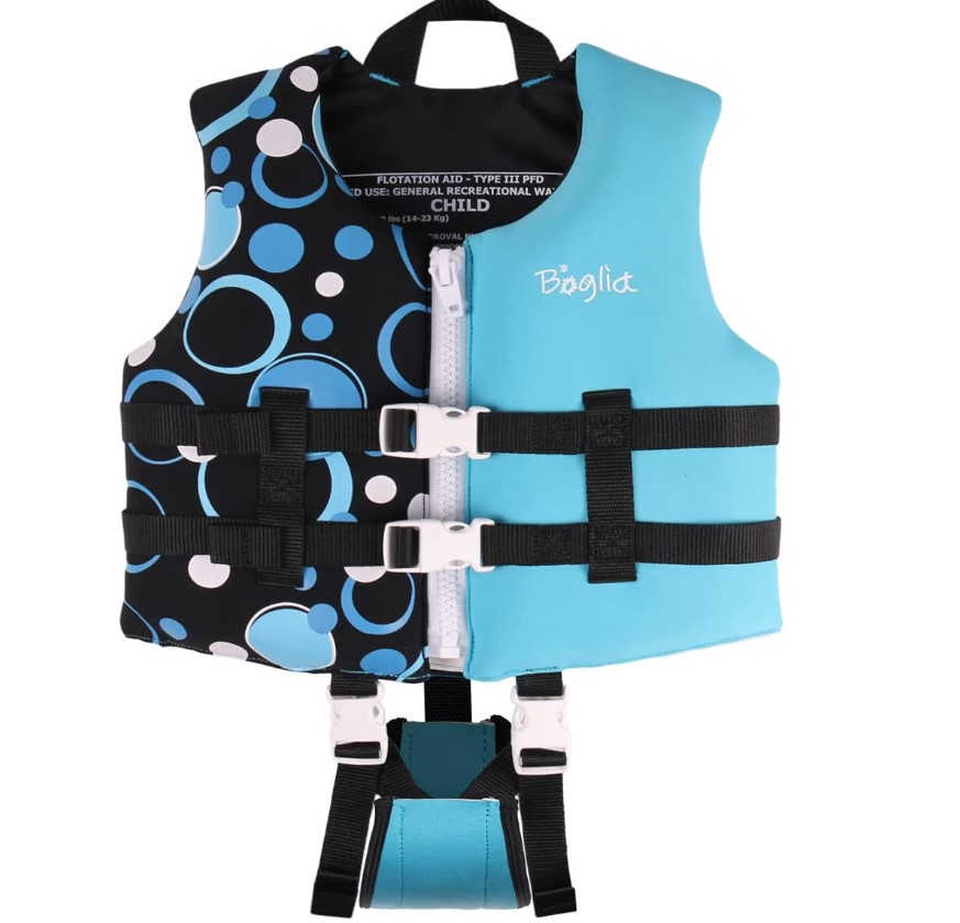 Boglia 儿童和幼儿双扣游泳背心，带可调节安全带，适合1-9 岁（18-75 磅），折上折后仅售$24.49