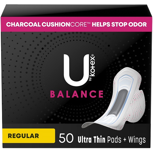 U by Kotex Balance Ultra Thin Pads with Wings, Regular Absorbency, 50 Count (Packaging May Vary) OLD Regular Absorbency (46 Count), List Price is $10.99, Now Only $7.49