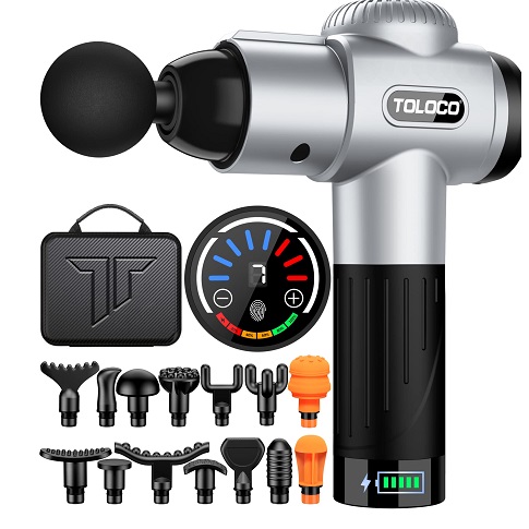TOLOCO Massage Gun, Muscle Massage Gun Deep Tissue for Athletes, Portable Percussion Massager with 15 Massage Heads, Electric Body Massager for Any Pain Relief, Silver, Only $39.99
