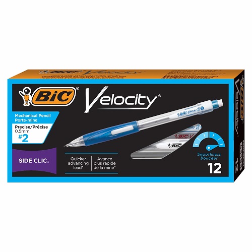 BIC Velocity Side Clic Mechanical Pencil, Medium Point (0.7mm), Black, Soft Comfortable Grip, 12-Count Fine Point(0.5mm), List Price is $15.99, Now Only $6.46, You Save $9.53