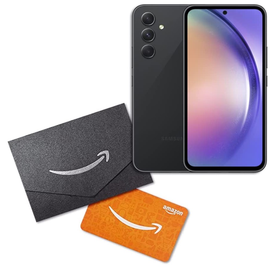 SAMSUNG Galaxy A54 5G A Series Cell Phone + $50 Amazon Gift Card Bundle, Factory Unlocked Android Smartphone, 128GB, 6.4” Display Screen, Hi Res Camera, US Version, 2023, Awesome Black