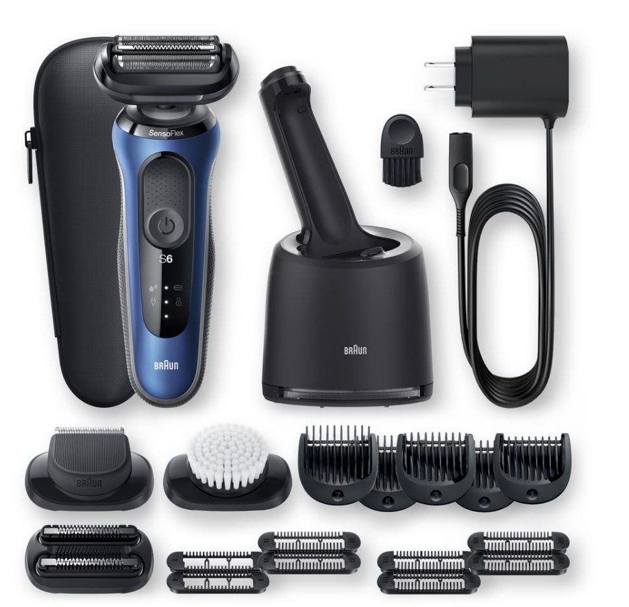 Braun Series 6 6095cc Electric Razor for Men with SmartCare Center, Beard Trimmer, Stubble Beard Trimmer, Cleansing Brush, Wet & Dry, Rechargeable, Cordless Foil Shaver, Blue