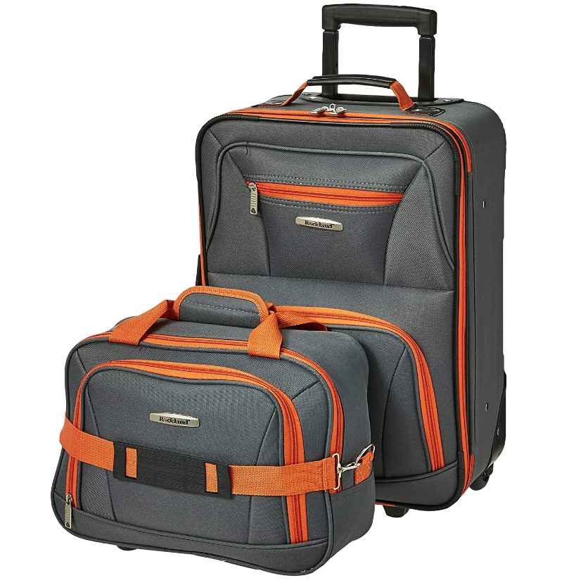 白菜价！Rockland Fashion 可扩展软边立式行李箱套装，炭灰色，2 件套 (14/19), 现半价仅售$39.99