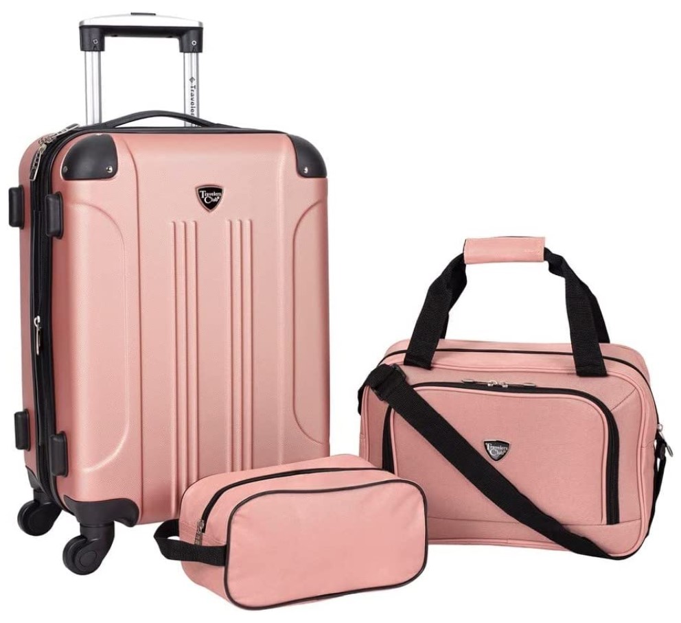 Travellers Club Chicago Hardside 可扩展万向轮行李箱，玫瑰金，3 件套, 仅售$59.30