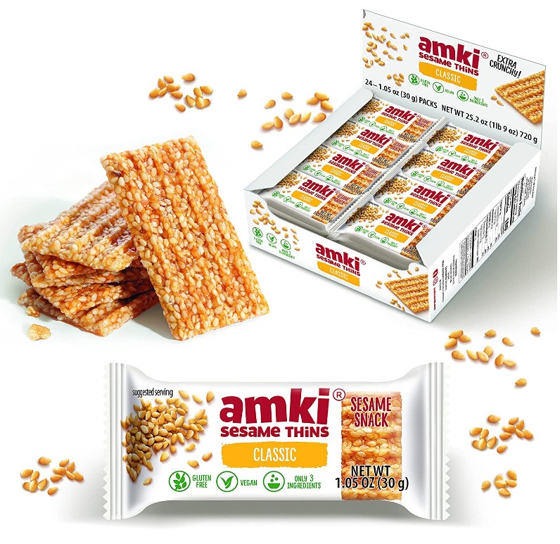 吃货请进！欧洲最畅销的芝麻糖！Amki Sesame Thins Classic芝麻糖脆片，24 包, 仅售$16.99