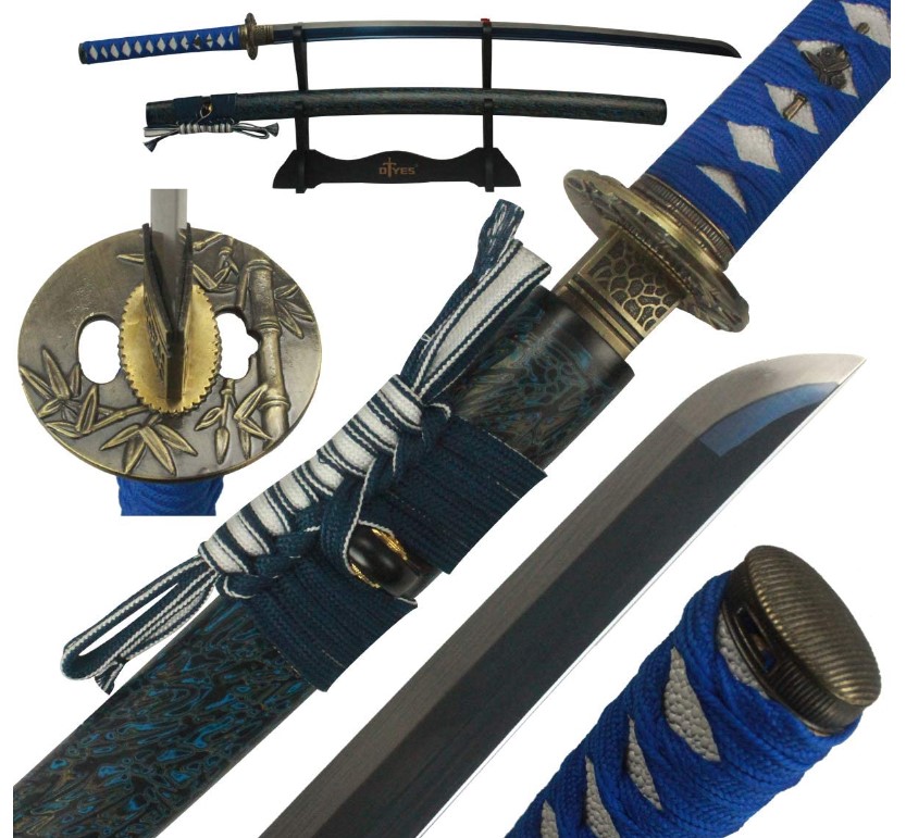 DTYES 全手工製作日本武士刀，1095 高碳鋼材質，鋒利威武，華麗無比，折上折后僅售$80.63免運費！
