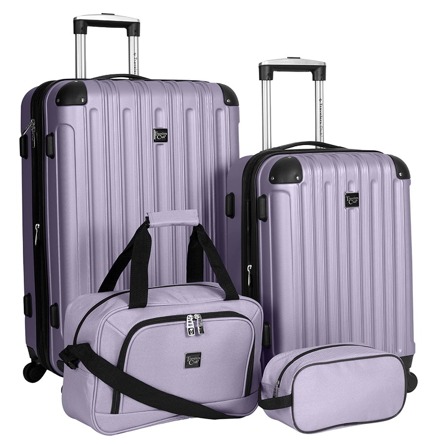 Travelers Club Midtown Hardside Luggage Travel Set, Spinner Wheels,Zippered Divider,Telescopic Handle,Lightweight, Lilac, 4-Piece Set