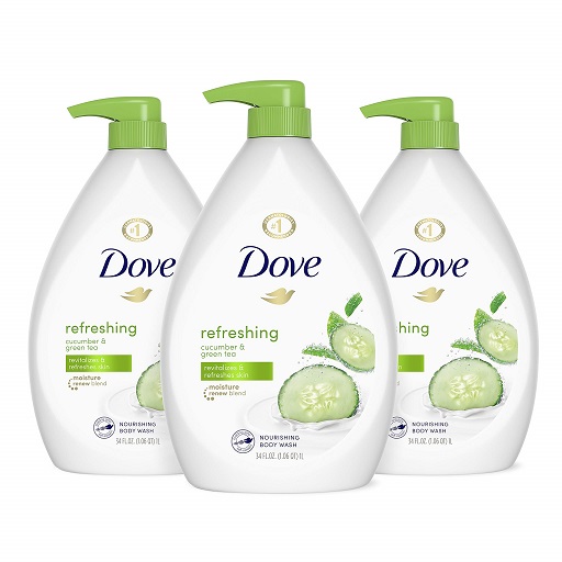 Dove Refreshing Body Wash with Pump Revitalizes and Refreshes Skin Cucumber and Green Tea Effectively Washes Away Bacteria While Nourishing Your Skin, 34 Fl Oz (Pack of 3) 3/34 Ounce, Now Only $17.97
