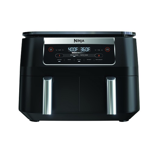 Ninja DZ090 Foodi 6 Quart 5-in-1 DualZone 2-Basket Air Fryer with 2 Independent Frying Baskets, Match Cook & Smart Finish to Roast, Bake, Dehydrate & More for Quick Snacks & Small Meals,  $99.99