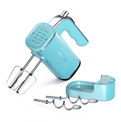 Galanz 5-Speed Lightweight Electric Hand Mixer with Dough Hooks, Beaters, & Storage Base + Simple Eject Button, 5 Speeds + Turbo, 150W, Retro Blue, Only $24.99