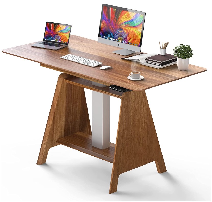 HOUSEELF Adjustable Standing Desk, 100% Solid Wood Adjustable Height Desk w/ 29