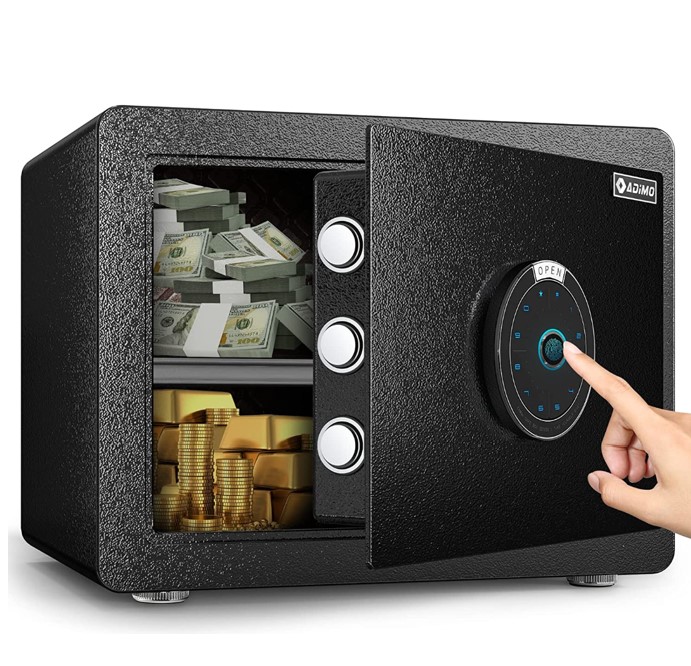 Safe Box, ADIMO 1.2 Cu ft Biometric Fingerprint Cabinet Safe with Touchscreen, Gun Safe with Removable Shelf and Alarm System, Safe for Secure Documents and Valuables, Safe Box for Home Hotel Office