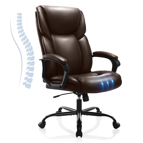 Executive Office Desk Chair Adjustable High Back Ergonomic Managerial Rolling Swivel Task Chair Computer PU Leather Home Office Desk Chairs with Lumbar Support, Brown, Now Only $87.91