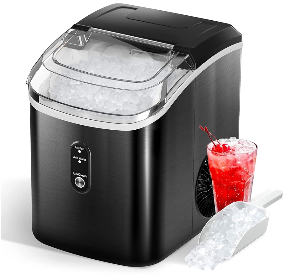 FREE VILLAGE Nugget Ice Maker Countertop, Pebble Ice Maker Machine with Soft Chewy Pellet Ice, 10,000pcs/33Lbs/Day, Self-Cleaning, Quiet & Easy to Use, Portable Ice Machine for Home Kitchen Bar Party