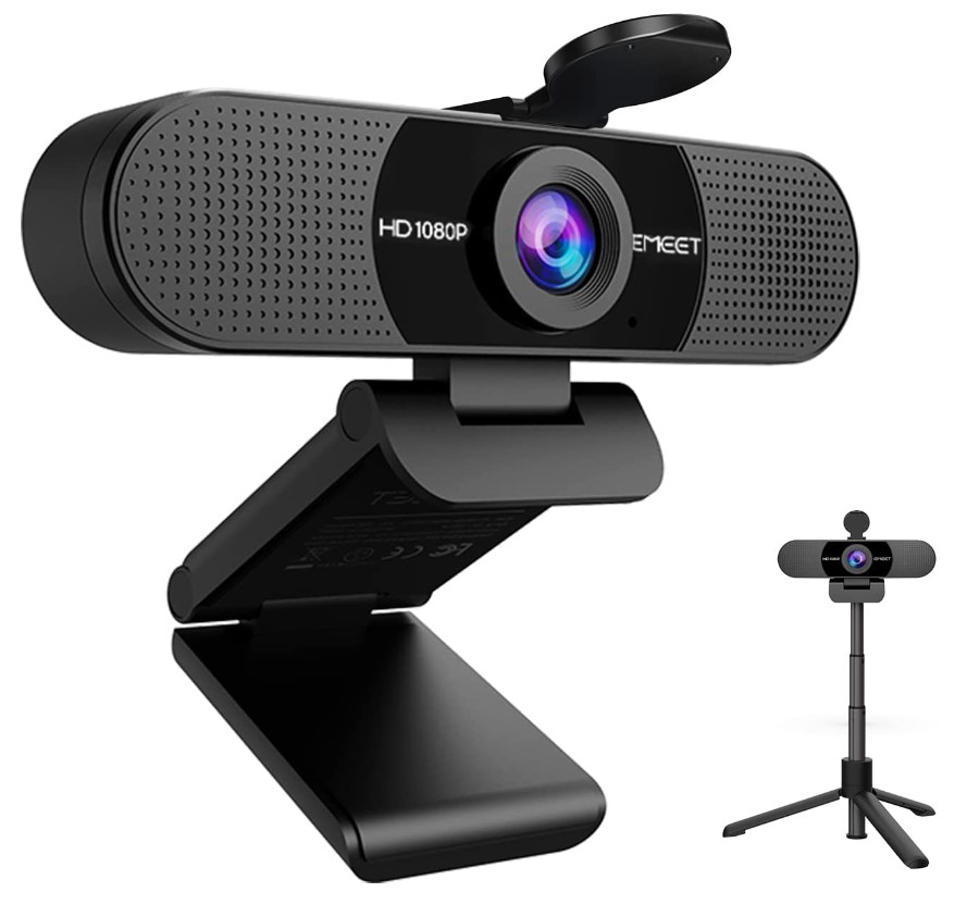 EMEET C960 Webcam with Tripod, 1080p Webcam with Microphone, Adjustable Height Mini Tripod, C960 Web Camera with Privacy Cover, Plug & Play Webcam with Stand for Zoom/Skype/YouTube/FaceTime