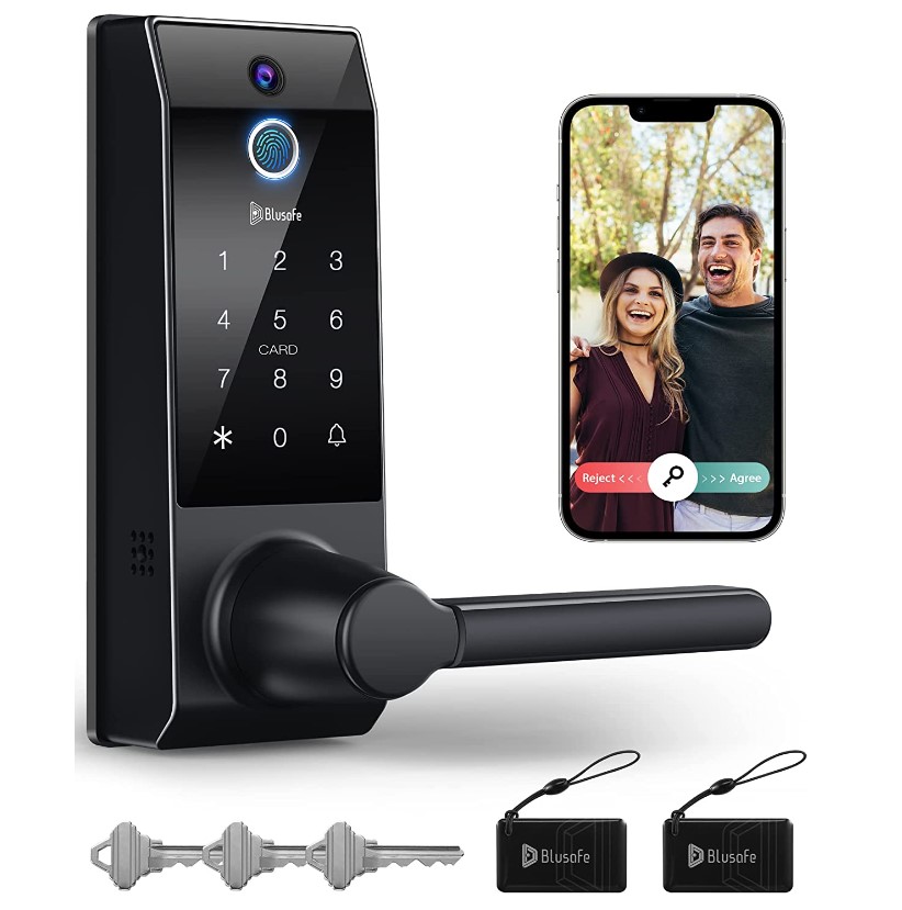 Smart Lock, 3-in-1 Camera+Doorbell+Fingerprint Keyless Entry Door Lock, WiFi Door Lock with Handle, App Control, Anti-Peeping, Auto Lock, IP65 Weatherproof, 3D Biometric Fingerprint for Front Door