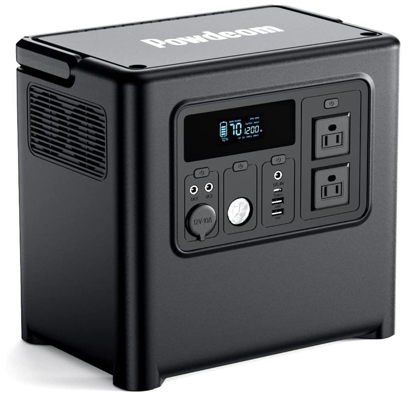 Powdeom 1228Wh Portable Power Station, LiFePO4 Battery Backup Power Supply with 1200W AC Outlets, 1000W AC Input Recharge 0-80% Within 1 Hour for Camping, Outdoors, Off-grid Life