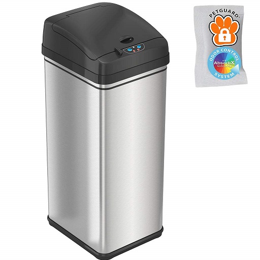 iTouchless 13 Gallon Pet-Proof Sensor Trash Can with AbsorbX Odor Filter Kitchen Garbage Bin Prevents Dogs & Cats Opening Lid, Plus, Stainless Steel with PetGuard, Only $59.44