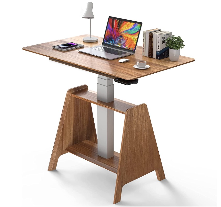Standing Desk, Electric Height Adjustable Desk with 100% Solid Walnut Wood, Adjustable Height from 29.1″-47.6″, Advanced Motor, Silent & Smooth Lift, Smart Controller, Sit Stand Desk for Home Office