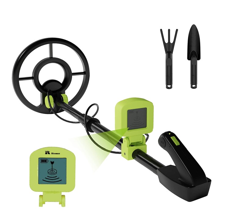 RM RICOMAX Metal Detector for Kids - Kids Metal Detector with LCD Display & Buzzer IP68 Waterproof & 2 Lb Lightweight Best Gift for Kids 24 to 35'' Foldable & Adjustable Kids Metal Detector, Green