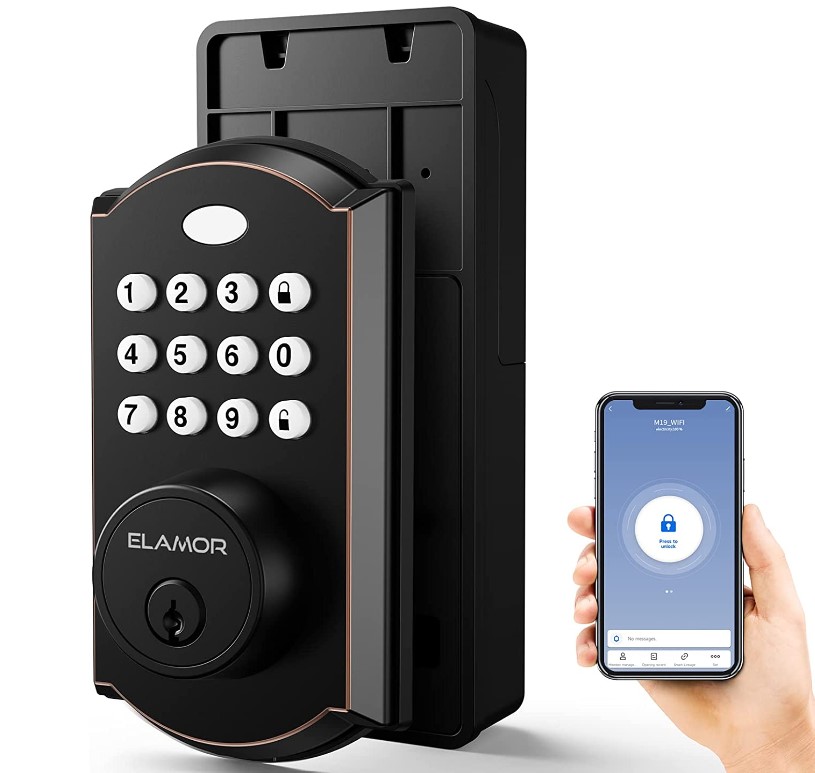 相当白菜！ELAMOR WiFi 三合一智能呆锁，可用密码和APP解锁，语音控制，安全防水，折上折后仅售$62.99免运费！